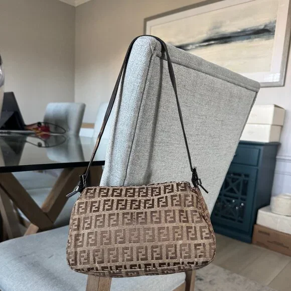 FENDI ZUCCHINO CANVAS Mama Forever Baguette Brown Mini - Picture 2 of 13